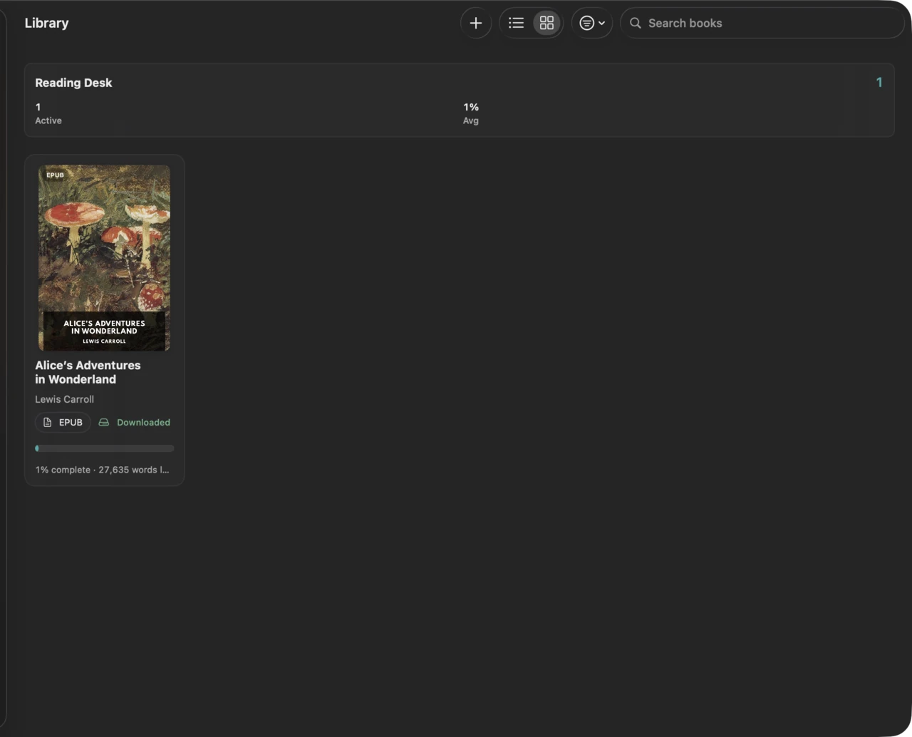 The Blubb Library on Mac in grid view with the import, layout, and search toolbar.