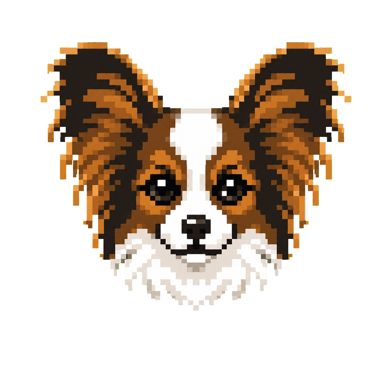 A small pixel-art papillon dog with large butterfly-like ears